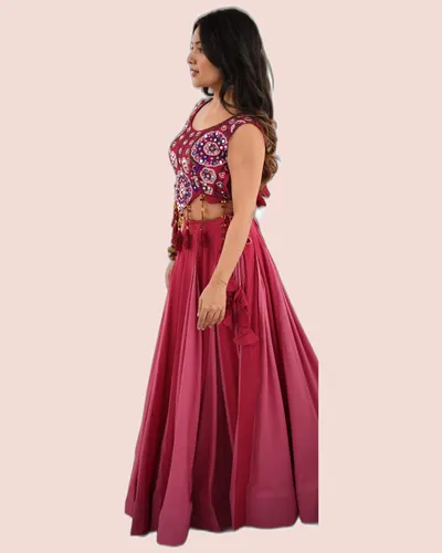 Boutique Statement Heavy Reyon Mirror Work Lehengas — image 3