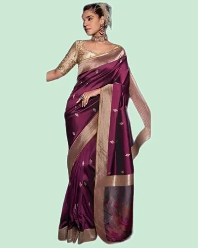 Luxery Traditional Viscose Silk Zari Border Sarees — image 3