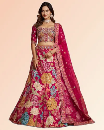 Glamorous Rani Dola Silk Floral Lehengas