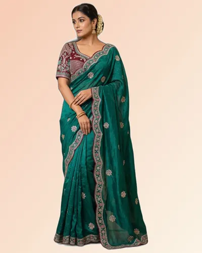 Elegant Fendy Satin Heavy Border Butta Sarees