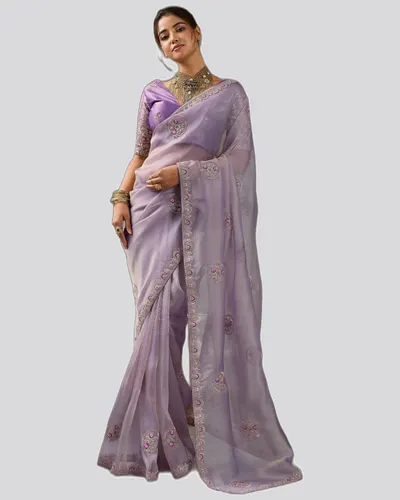 Miraya Mettalix Colors Tissue Embroidered  Festive Sarees