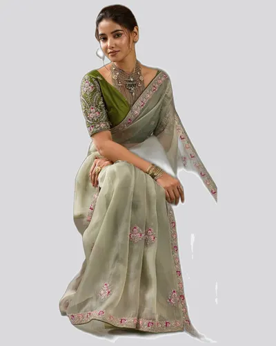 Miraya Mettalix Colors Tissue Embroidered  Festive Sarees — image 2