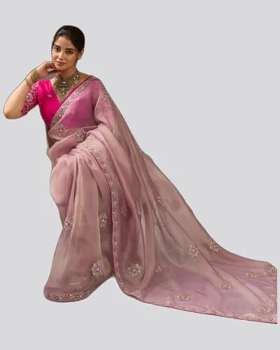 Miraya Mettalix Colors Tissue Embroidered  Festive Sarees — image 4