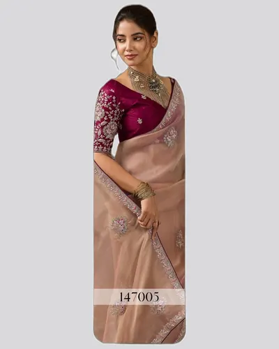 Miraya Mettalix Colors Tissue Embroidered  Festive Sarees — image 5