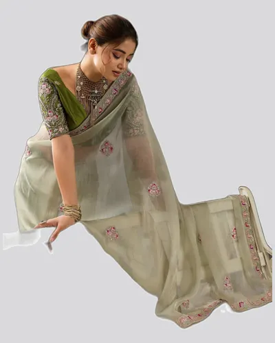 Miraya Mettalix Colors Tissue Embroidered  Festive Sarees — image 4