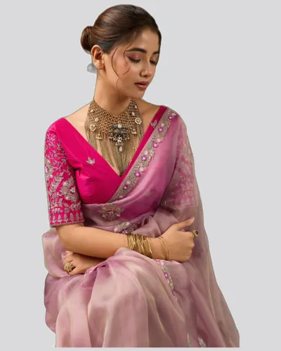Miraya Mettalix Colors Tissue Embroidered  Festive Sarees — image 3