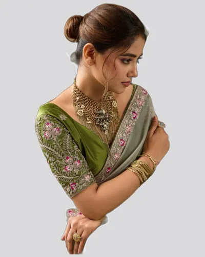Miraya Mettalix Colors Tissue Embroidered  Festive Sarees — image 3