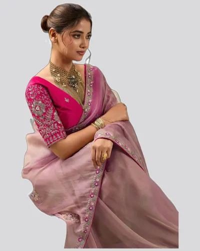 Miraya Mettalix Colors Tissue Embroidered  Festive Sarees — image 2