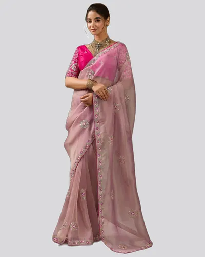 Miraya Mettalix Colors Tissue Embroidered  Festive Sarees