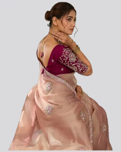 Miraya Mettalix Colors Tissue Embroidered  Festive Sarees — image 4
