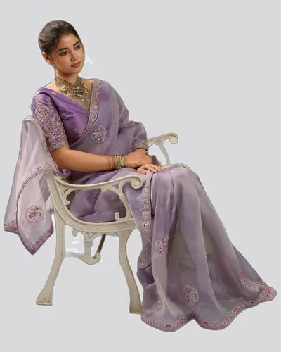 Miraya Mettalix Colors Tissue Embroidered  Festive Sarees — image 2