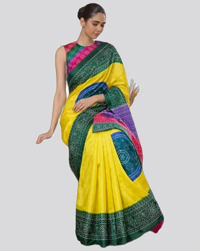 Rich Elegant Look Chinon Mirror Work Print Sarees — image 2