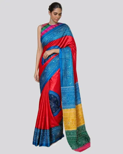 Rich Elegant Look Chinon Mirror Work Print Sarees