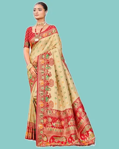 Kapila Silk Zari Weave Border Pallu Celebration Sarees — image 3