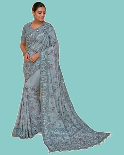 Subtle Glitter Mirror-Work Occasional Sarees