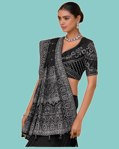 Subtle Glitter Mirror-Work Occasional Sarees — image 2
