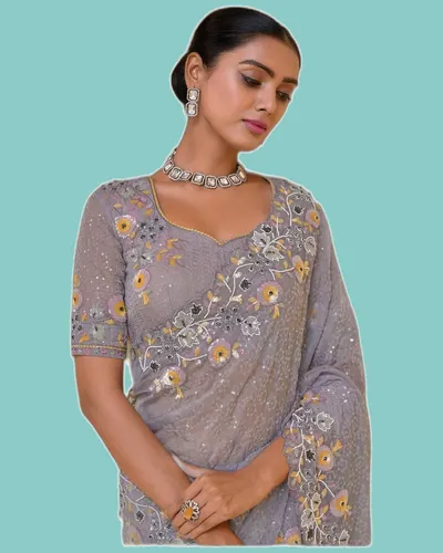 Subtle Glitter Mirror-Work Occasional Sarees — image 2