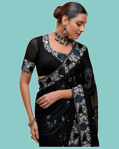 Subtle Glitter Mirror-Work Occasional Sarees — image 2