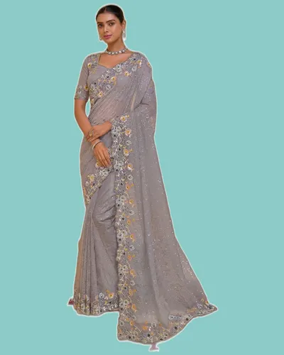 Subtle Glitter Mirror-Work Occasional Sarees