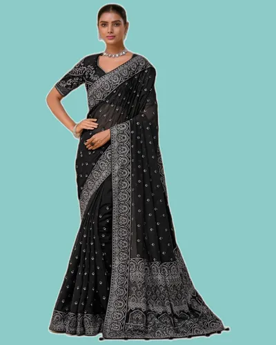 Subtle Glitter Mirror-Work Occasional Sarees