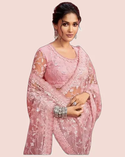 Rich Look Net Silk Partywear Sarees — image 2