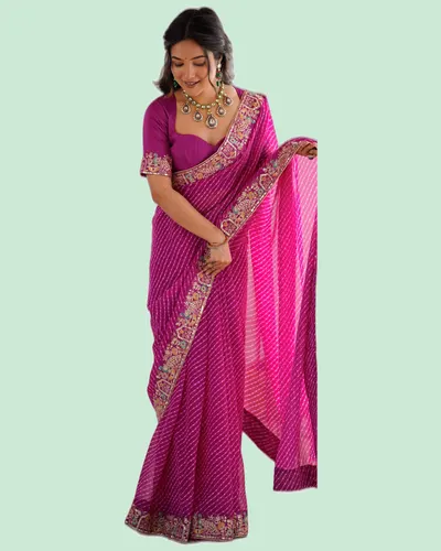 Dazzling Faux Georgette Bandhani Print Sarees — image 2