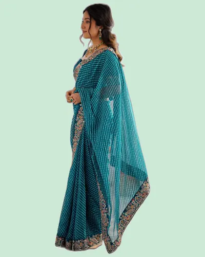 Dazzling Faux Georgette Bandhani Print Sarees — image 2