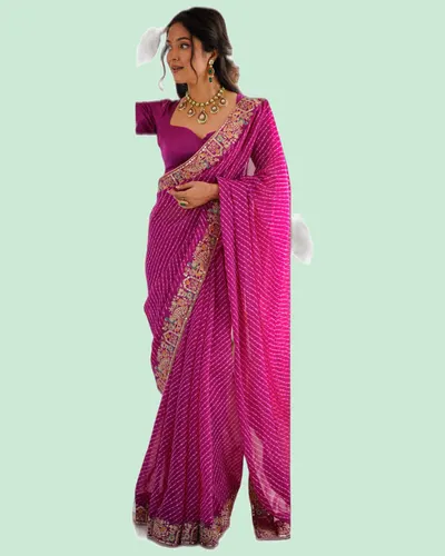 Dazzling Faux Georgette Bandhani Print Sarees — image 7