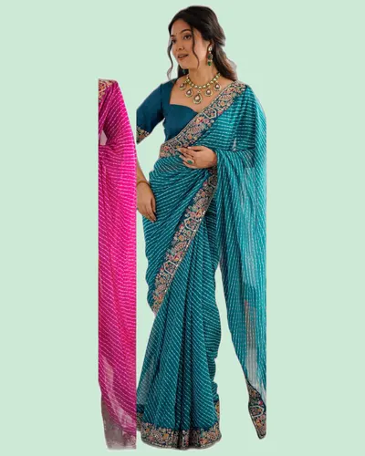 Dazzling Faux Georgette Bandhani Print Sarees — image 9