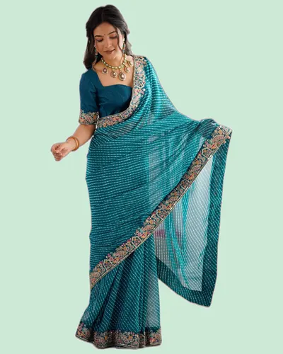 Dazzling Faux Georgette Bandhani Print Sarees — image 5