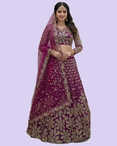 Shimmering Sequiens Zari Embroidered Net Lehengas — image 2