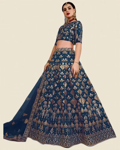 Royal Teal Art Silk Heritage Shimmering Lehengas — image 2