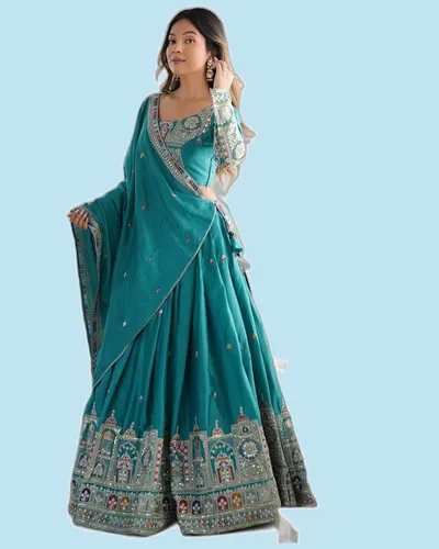 Navratri Chinon Embroidered Embellished Lehengas