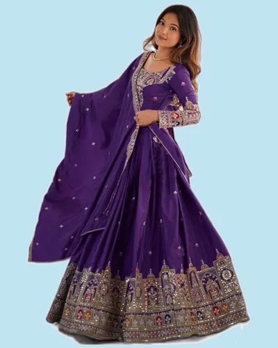 Navratri Chinon Embroidered Embellished Lehengas