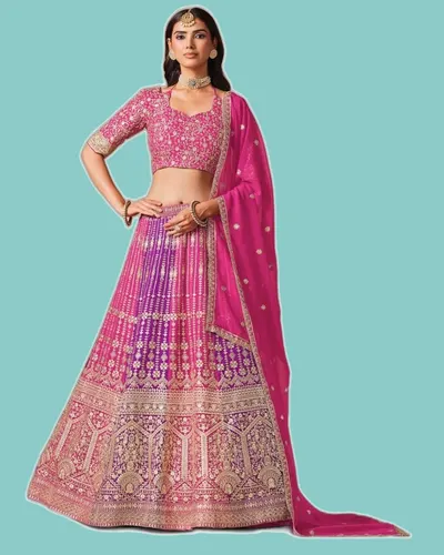 Faux Georgette Heavy Diamond Work Celebratory Lehengas — image 2
