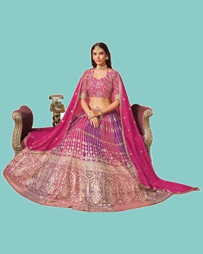 Faux Georgette Heavy Diamond Work Celebratory Lehengas — image 4