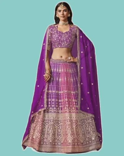 Faux Georgette Heavy Diamond Work Celebratory Lehengas — image 6