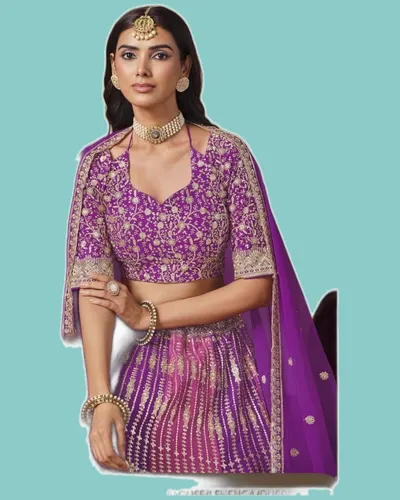 Faux Georgette Heavy Diamond Work Celebratory Lehengas — image 3