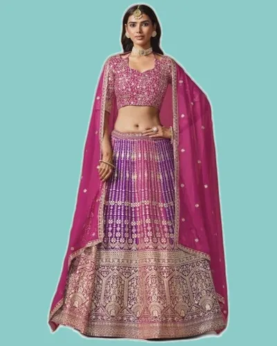 Faux Georgette Heavy Diamond Work Celebratory Lehengas — image 6