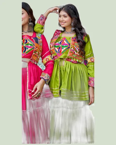 Charming Pure Cotton Navratri Mirror Lace Work Lehengas — image 5