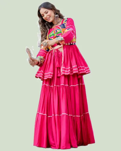 Charming Pure Cotton Navratri Mirror Lace Work Lehengas — image 5