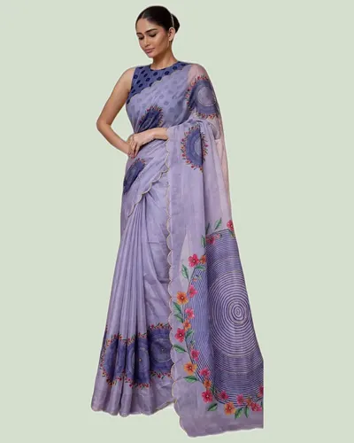 Stylish Soft Tebby Silk Handwork Heritage Sarees