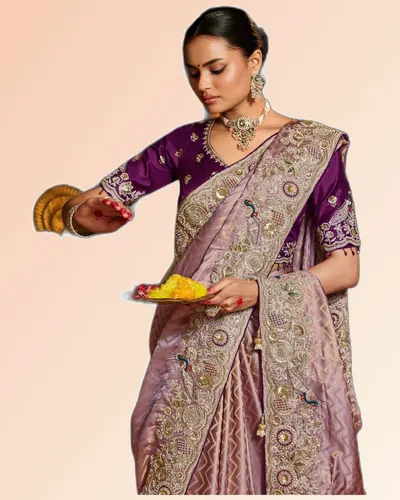 Gorgeous Pure Tissue Zari Weaving Embroidered Sarees — image 2
