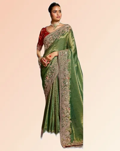 Gorgeous Pure Tissue Zari Weaving Embroidered Sarees — image 4
