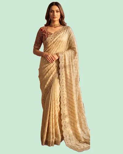 Soft Space Silk Bead Sequins Zari Embroidery Work Sarees