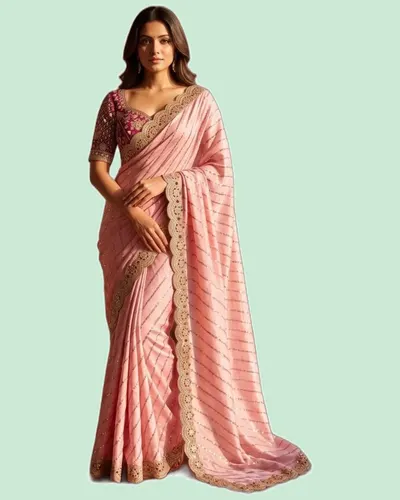 Soft Space Silk Bead Sequins Zari Embroidery Work Sarees