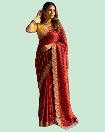 Soft Space Silk Bead Sequins Zari Embroidery Work Sarees