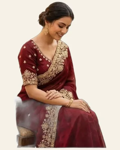 Rich Look Pure Space Silk Gold Beads Work Sarees — image 3