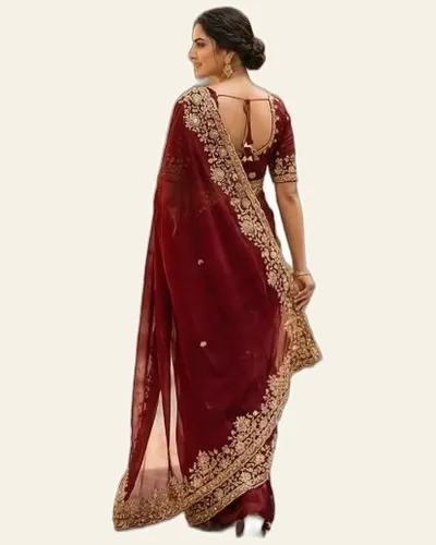 Rich Look Pure Space Silk Gold Beads Work Sarees — image 4