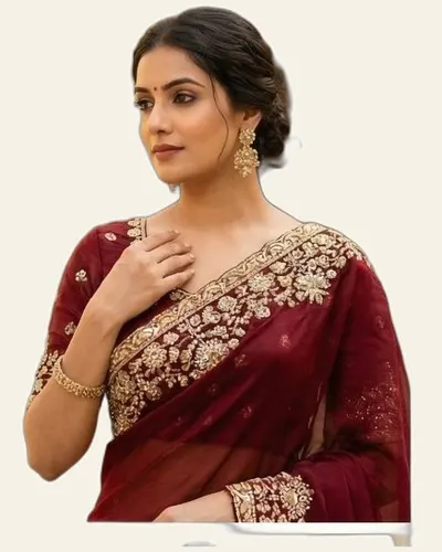 Rich Look Pure Space Silk Gold Beads Work Sarees — image 2